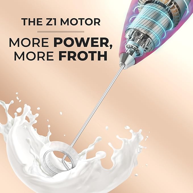 Zulay Kitchen Powerful Milk Frother Wand With 4 AA Duracell Batteries - Ultra Fast Handheld Drink Mixer - Electric Whisk Foam Maker for Coffee, Lattes, Cappuccino, Matcha & Creamer - Dragonfruit