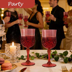 Plastic Wine Glasses, Plastic Goblets Vintage Style Cordial Unbreakable Drinking Glasses, Reusable Drinkware for Wedding Reception, Grand Event Party Supplies, Mother's Day (12, Burgundy)