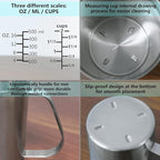 Newness Stainless Steel Measuring Cup, Metal Measuring Cup with Handle (Upgraded, 3 Marking Including Cup/ML/Ounce Scale), 16 Ounces (0.5 Liter, 2 Cup)