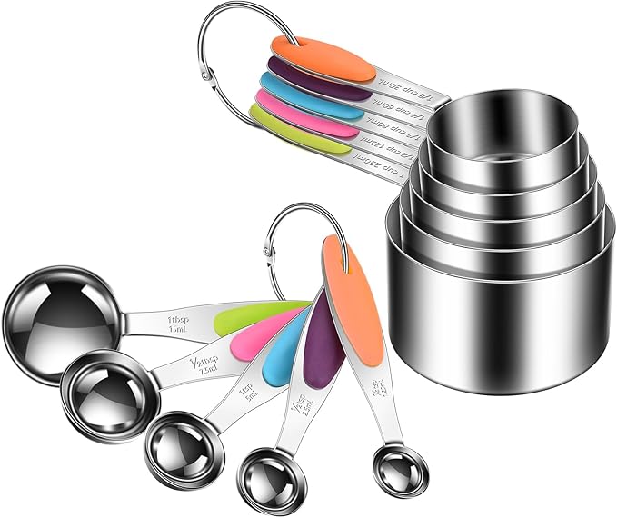 Measuring Cups and Spoons Set 304 Stainless Steel Measuring Spoons Liquid Measuring Cups, Metric and US Measurements, Stackable Cups and Spoons, Fits for Measuring Dry and Liquid Ingredients