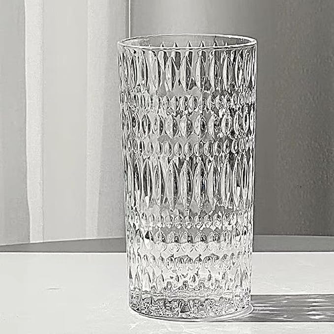 Highball Glasses [Set of 4] - 15oz Vintage Glass Cups Fits Dinner Party - Unique Texture, Dishwasher Safe