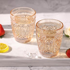 abrwyy Amber Glassware set of 4 Vintage Drinking Glasses, 9.5oz Amber Heavy Duty Glass Cups, Old Fashioned Glass, Set for Party Wedding Home Office Glassware Gift