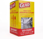 Glad Plastic Heavy Duty Clear Cutlery, Mixed Forks, Knives, and Spoons - Set of Disposable Party Utensils, Sturdy Cutlery for Everyday Use, 120 Count - 6 Pack