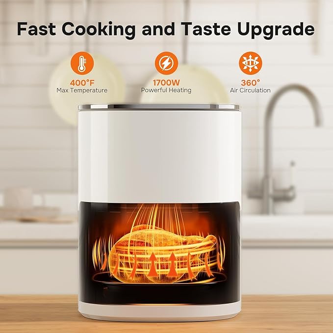 Simple Deluxe 12-in-1 Air Fryer 6.34 Qt, Digital Preset Airfryer with Visible Window, Nonstick and Dishwasher-Safe Basket, Air Fry, Roast, Bake, Dehydrate, Fries, 1700W, Beige