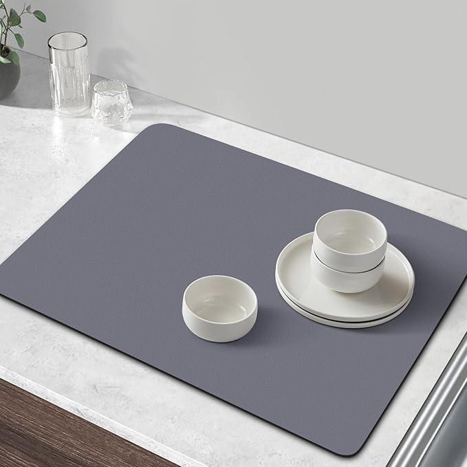 WISELIFE Coffee Mat Super Absorbent Dish Drying Mat - Large Drying Mats for Kitchen Counter 16" W x 24" L, Grey