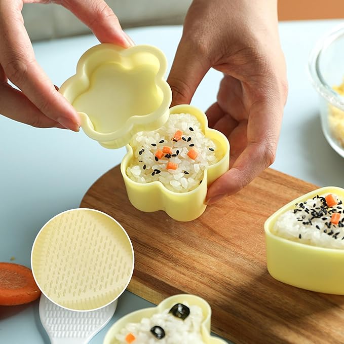 3 Pack Rice Ball Mold, Sushi Mold Diy Sushi Cooking Tools For Japanese Boxed Meal Children Bento,Kitchen Tools Sushi Plates Rice Ball Mold Non Stick Sushi Rice Making Kit (Yellow, Bear)