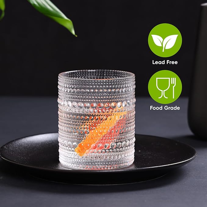 Moretoes Hobnail Drinking Glasses Set of 12, 12 Oz Highball Glasses & 10 Oz Cocktail Glasses, Clear Embossed Boho Glass Cups Kitchen Bar Tumbler Glassware Set for Whiskey, Beer, Juice, Milk
