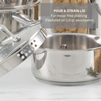 T-fal Stainless Steel Pots and Pans Set 11 Piece, Induction, Oven Broiler Safe 500F, Kitchen Cooking Set w/Fry Pans, Saucepans, Saute Pan, Dutch Oven, Steamer, Cookware, Dishwasher Safe, Silver