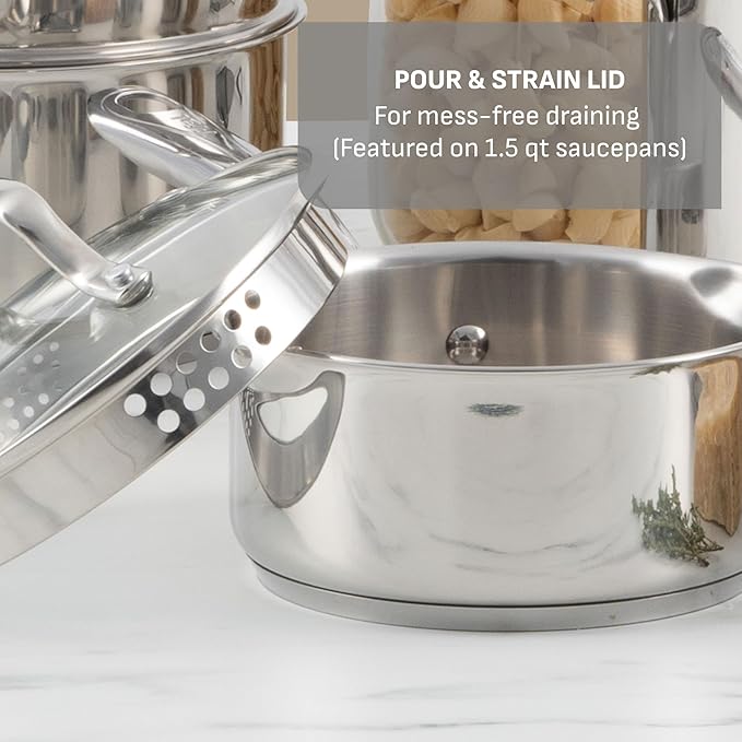 T-fal Stainless Steel Pots and Pans Set 11 Piece, Induction, Oven Broiler Safe 500F, Kitchen Cooking Set w/Fry Pans, Saucepans, Saute Pan, Dutch Oven, Steamer, Cookware, Dishwasher Safe, Silver