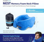 TRAVELREST Nest Neck Support Pillow - Travel Essentials, Memory Foam, Compact Travel Pillow for Long Flights, Plane Sleeping Accessories, Comfortable, Compact, Washable, Attaches to Luggage - Blue