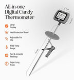 Digital Candy Thermometer with Pot Clip, 10" Long Stainless Steel Probe, Instant Read Kitchen Thermometer for Cooking, Baking, and Candy Making (Gray)