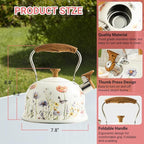 Tea Kettle for Stove Top, 2.7 Quart Whistling Kettle with Floral Pattern for Boiling Water Coffee or Milk, Stainless Steel Tea Pots with Wood Pattern Folding Handle, Work for All Stovetops