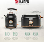 Haden Dorset 1.7 Liter Stainless Steel Electric Kettle with 360-Degree Base Bundled with 2 Slice Wide Slot Stainless Steel Toaster, Black & Copper