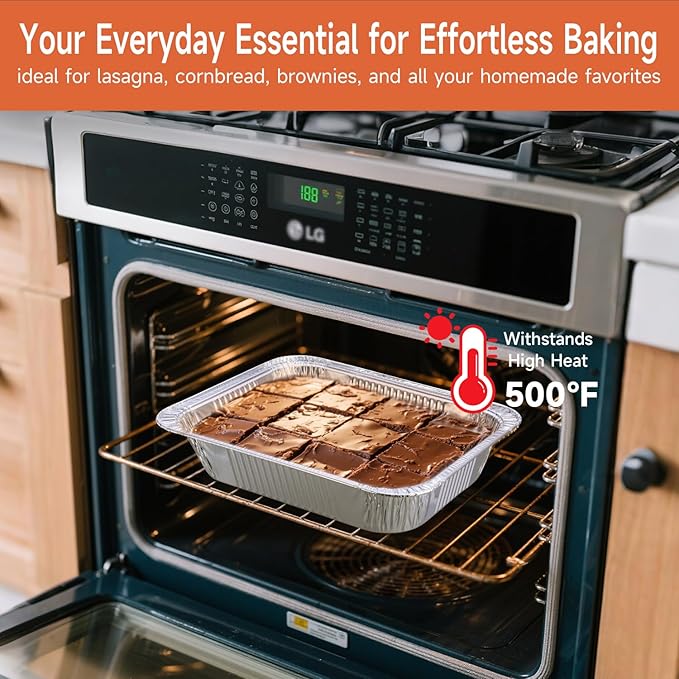 Half Size Aluminum Pans 9x13-20 Pack Aluminum Foil Pans, Heavy Duty Disposable Pans for Cooking, Baking, Meal Prep, Parties & Food Storage