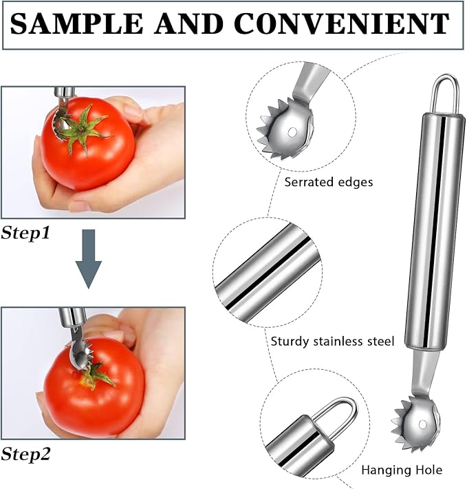 4-Piece Strawberry Huller & Tomato Corer Set - Stem Remover Tool for Strawberry, Potato, Pineapple