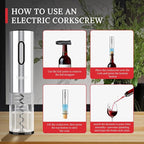 5 IN 1 Rechargeable Electric Wine Opener, Stainless Steel Automatic Bottle Corkscrew with Foil Cutter, Vacuum Stopper, Wine Pourer, One Touch Bottle Winer Gift Set for Christmas, Party