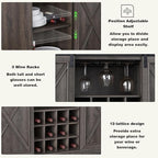 Farmhouse Wine Bar Cabinet with Storage, Liquor Cabinet with Rack for Inside Cabinet, Coffee Bar Cabinet with Sliding Barn Door, Buffet Table for Kitchen, Living Room, 54 Inch (Antique Brown)