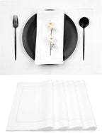 D'Moksha Homes White Linen Placemats Set of 4 - Classic Hemstitch Placemats 14 x 19 Inch - 100% Pure Linen Table Mats for Valentines, Holiday, New Year - Handcrafted and Machine Washable