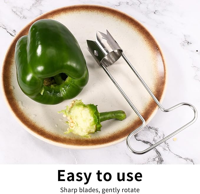Red Bell Pepper Seed Corer, Upgraded T Shaped Vegetable and Fruit Corer Stainless Steel Tomato Apple Seed Remover Tool Practical Kitchen Gadget for Removing Fruit & Vegetable Cores