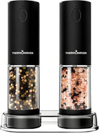 ThermoMaven Electric Salt and Pepper Grinder Set, 110ml Larger Rechargeable Automatic Salt and Pepper Mill Grinder with 6 Adjustable Coarseness, Electric Salt and Pepper Shakers, LED, Midnight Black