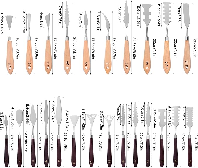29 Pcs Palette Knife Set, Stainless Steel Palette Knife with Wooden Handle, Numbered Paint Spatula, Oil Painting Supplies for Acrylic Painting, Textured Art
