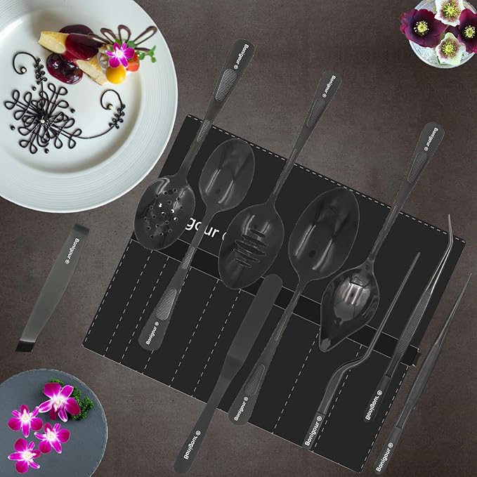 | Plating Tools Culinary Set | 11 Piece Professional Chef Plating Tools Pro Kit | Kitchen Plating Utensils | Modernist Cuisine Food Art | Stainless Steel | Black (Black)