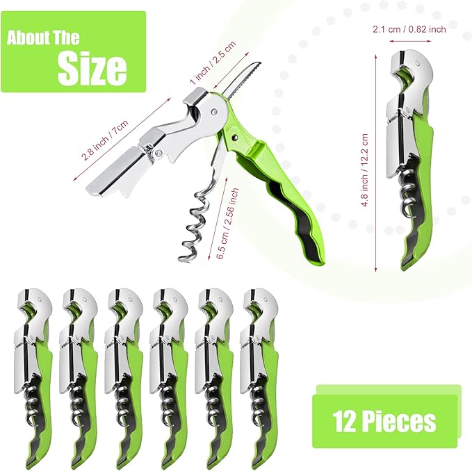 12 Pieces professional wine key wine opener Professional Waiter Corkscrews Stainless bottle opener Fold Serrated Foil Cutter Key for Family, Company Party,Bars,Restaurants(green)
