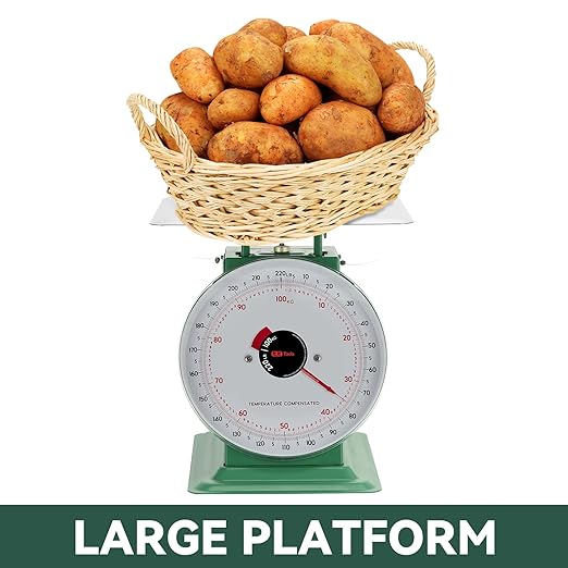 Tada 220lbs Heavy Duty Mechanical Kitchen and Food Scale Industrial Scale with Stainless Steel Platform Analog Produce Scale for Farmers Market and Horse Hay