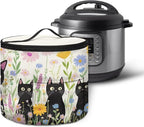Black Cat Electric Pressure Cooker Storage Bag Wildflower Kitchen Appliance Protective Pressure Cooker Insulation Bag for Women