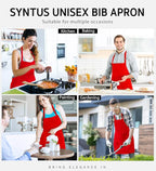 Syntus Apron for Men Women, Adjustable Cooking Kitchen Chef Aprons with 2 Pockets, Cotton/Polycotton/Polyester