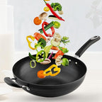 Wok Pan with Lid Nonstick Wok 30cm, Carbon Steel Woks Stir-Fry Pans, No Chemical Coated Flat Bottom Chinese Wok, for Electric, Induction and Gas Stoves