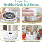 Euro Cuisine FS2500 Electric Food Steamer, Versatile Vegetable Steamer & Steam Cooker Ideal for Fish, Veggie, Meat, Stainless Steel 1200 Watts