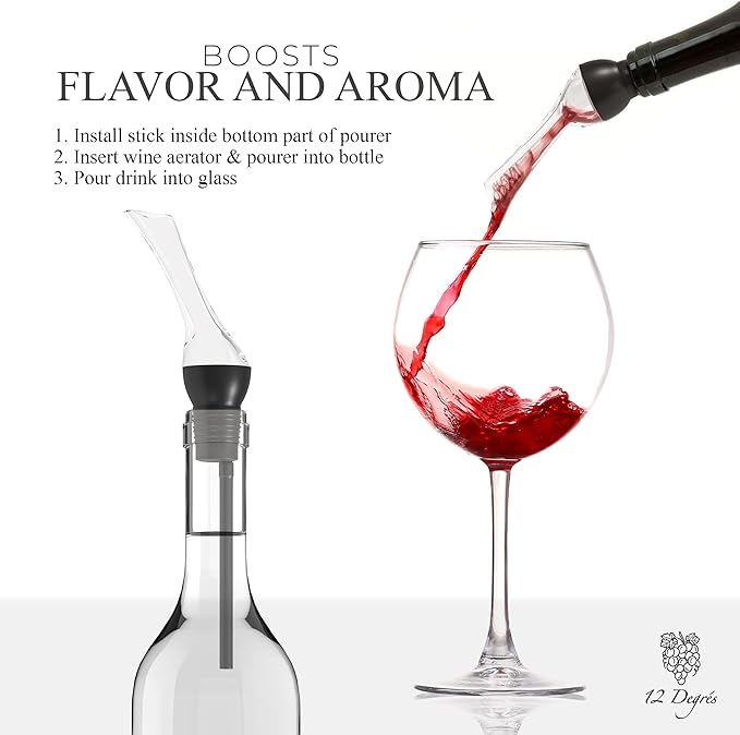 Wine Chiller Set - Perfect Wine Gifts for Women & Men - Stainless Steel Insulated Wine Cooler with Wine Pump, Aerator & 4 Stoppers (Black)