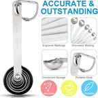 Upgrade 9 PCS Stainless Steel Measuring Spoons Set, Small Tablespoon, Teaspoons, Set 8 with Bonus Leveler for Dry and Liquid, Fits in Spice Jars, 1/32 1/16 1/8 1/4 1/2 1 tsp, 1/2 1 tbsp