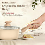 Kitchen Academy 12-Piece Induction Cookware Set, Nonstick Granite Pots and Pans in Beige
