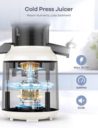 Ganiza Juicer Machines, Cold Press Juicer with Large Feed Chute for Whole Fruits & Vegetables, Slow Masticating juicers with 3 Replace Filters for Batch Juicing, Easy to Clean, BPA Free (White)