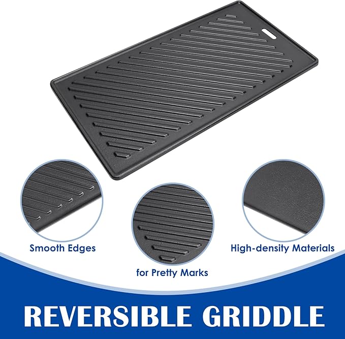 SafBbcue A005 Cast Iron Griddle for Monument Grill 14633, 25392, Mesa400, Mesa200S Replacement Parts, Reversible Grill Plate for Mesa220, Mesa200R, Mesa200B, Mesa200G, Mesa425 Gas Grill Accessories