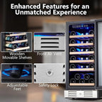 Kalamera 15 Inch Wine Fridge, 29 Bottle Wine Cooler Refrigerator, 40-66℉ Digital Temperature Control With Temp-Memory Function,Built-in or Freestanding Wine Fridge for Home/Bar/Kitchen
