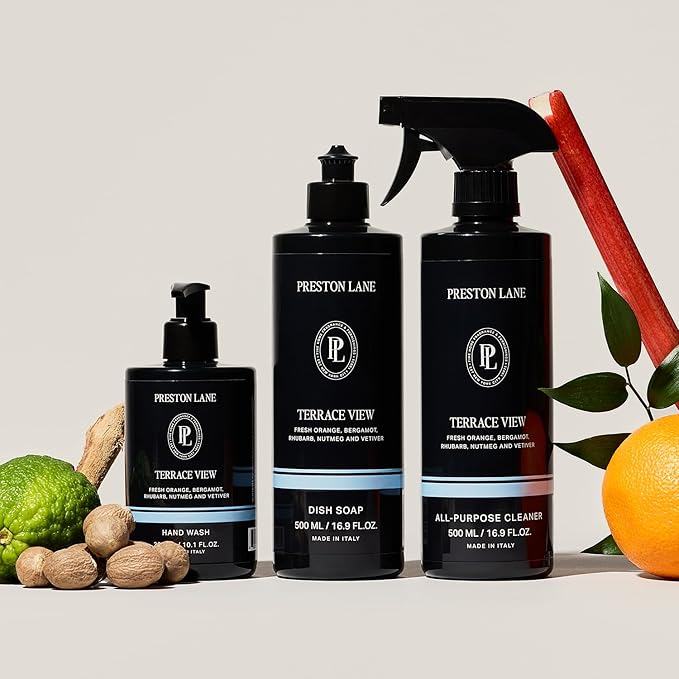 Preston Lane Luxury Kitchen Set – Hand Wash, Dish Soap & All-Purpose Cleaner | Plant-Powered Cleaning Essentials Bundle with Fine Italian Fragrance, Highrise Scent