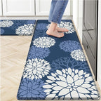 Kitchen Mats, 2PCS Non-Slip Cushioned Rugs, Anti-Fatigue Waterproof Floor Rug, Washable Standing Desk Mat, Home Laundry Office Apartment Decor and Accessories (17.3" ×47" +17.3" ×30"-Blue)