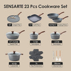 SENSARTE Nonstick Cookware Set, 23 Piece Pots and Pans Set with Swiss Granite Coating, Healthy Non Stick Kitchen Cooking Set, Stay-Cool Handles, Gray