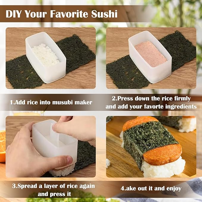 EKIND Sushi Mold Set for Rice Musubi Maker Press DIY Tool, with Nonstick Surface and Small Rice Paddle Rectangular Shape Kitchen Gadget (Semi-transparent)