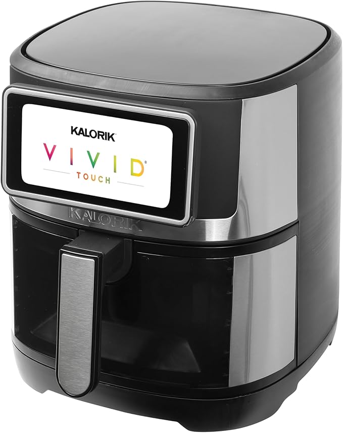 Kalorik Air Fryer VIVID TOUCH Series 5 Quart Capacity with High-Resolution Touchscreen 202 Cooking Presets in 12 Food Categories with View Window, 1500-Watts, Stainless Steel
