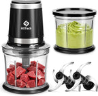 Food Processor 4 Cup: Mini Electric Food Chopper with 2 Bowls, Small Meat Grinder with 2 Speed & 4 Blades for Vegetable, Meat, Nuts, Functions for Chopping, Dicing, Mixing and Puree-Black