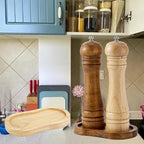 Salt and Pepper Wooden Mill Rest, Wood colours Pepper Grinder Tray, Work Surface and Dining Table Protector (Pepper mill not included)