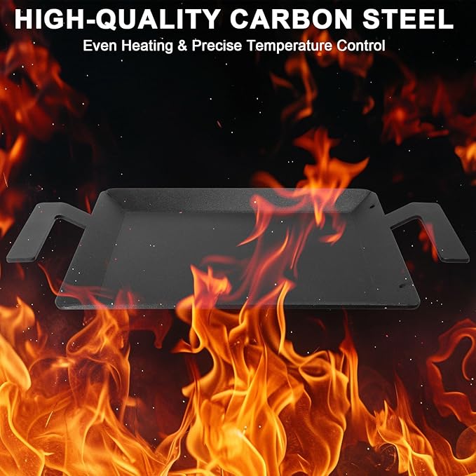 Carbon Steel Griddle - Professional Cookware Griddle Pan for Induction, Stove Top, Gas Grill, Cooktop, Electric and more, 17" x 10" NonStick Flat Top Griddle Plate Skillet, Indoor/Outdoor Use