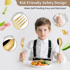 DEHOV Gold Toddler Eating Utensils Set,Set Of 12 Food Grade Stainless Steel Silverware Sets For Kids,Dishwasher Safe Children Small Metal Spoons And Forks Flatware Sets