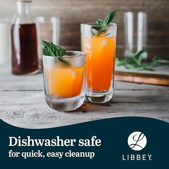Libbey Drinking Glasses Polaris Tumbler and Rocks Set of 16, Clear, Sturdy Drinkware Glasses Set, Kitchen Glassware for Cocktails, Soda, and More