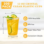 Vplus 200 Pack 12 OZ PET Clear Plastic Cups with Lids, 12 OZ Crystal Cold Disposable Drinking Plastic Cups with Flat Lids, Perfect for Ice Coffee, Smoothie, Juice