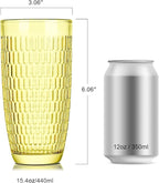 CREATIVELAND Highball Beverage Glasses Set of 6 Romantic Colored Thick & Heavy Base Big Capacity 14.87oz|440ml, Drinking Glass Tumblers for Iced Tea, Water, Soda & Juice and Cocktails (Yellow)